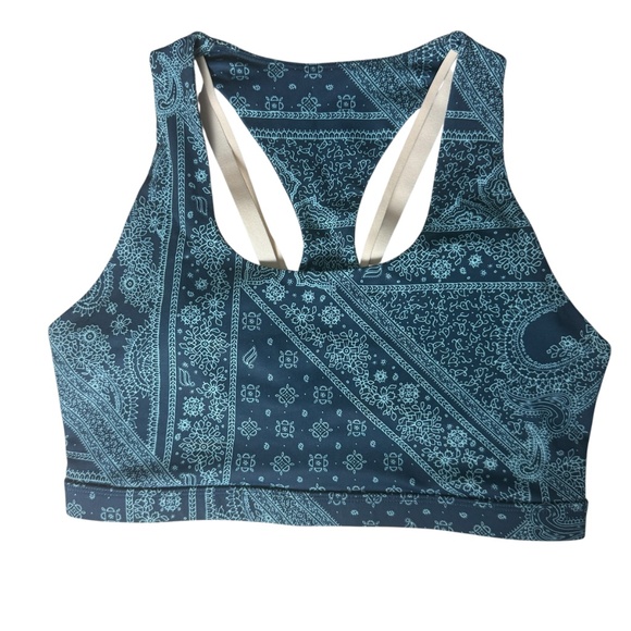 Fabletics Sports Bra Women's Medium Blue Paisley Strappy Back Support Gym - Picture 1 of 11